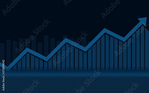 abstract financial chart with uptrend line graph arrow in stock market and blue color background