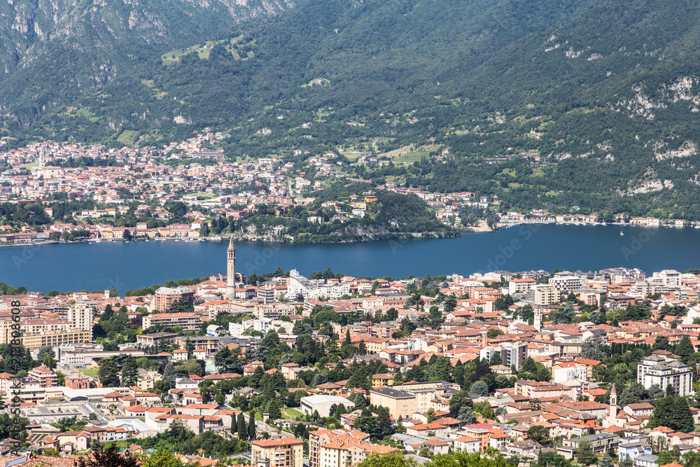 Stunning view of the city of Lecco by the famous lake Como in Lombardy in the alps in Italy