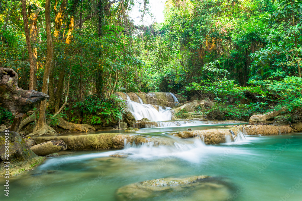 Naklejka premium Deep forest Waterfall in Kanchanaburi, Thailand
