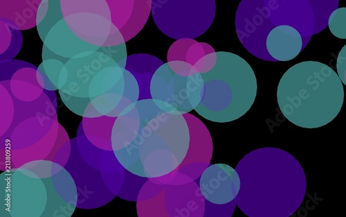 Multicolored translucent circles on a dark background. Red tones. 3D illustration