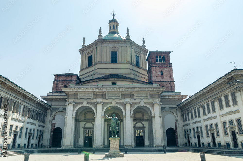 Basilica of San Lorenzo Maggiore (Saint Lawrence) at sunny day.