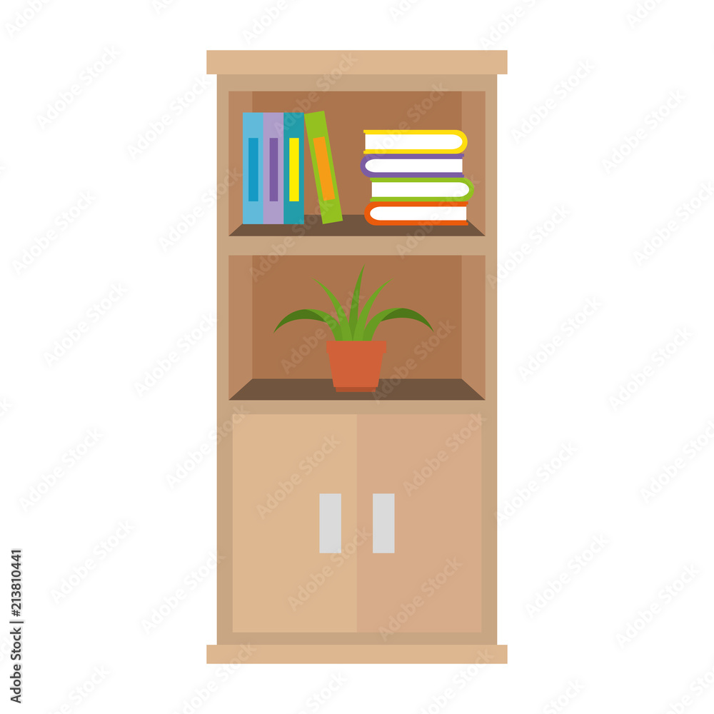 office boockcase wooden with books and plant vector illustration design office boockcase wooden with books and plant vector illustration design
