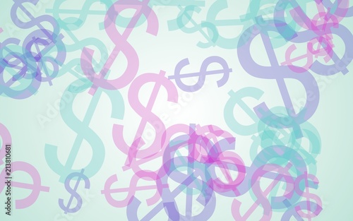 Multicolored translucent dollar signs on white background. Green tones. 3D illustration