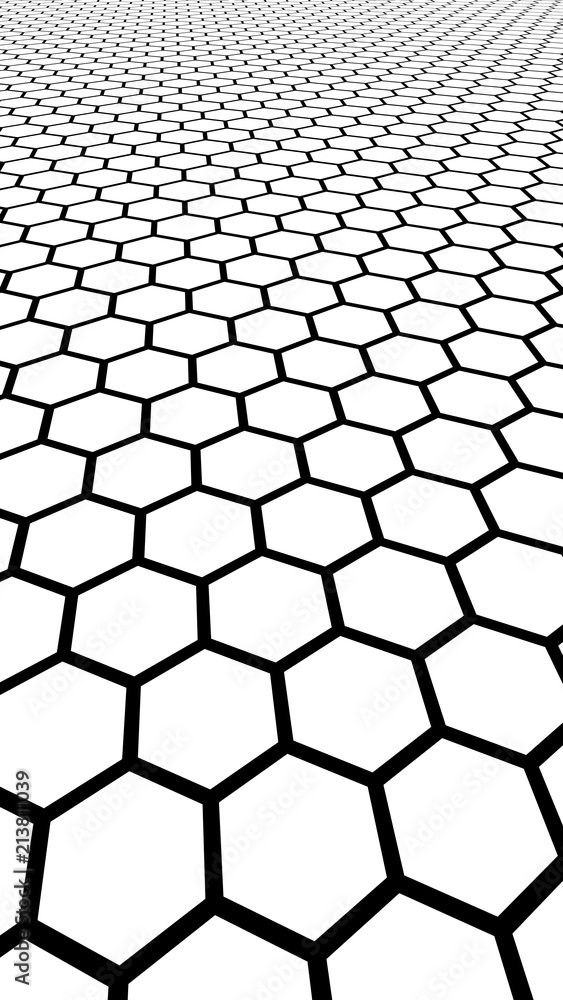 Black honeycomb on a white background. Perspective view on polygon look like honeycomb. Isometric geometry. Vertical image orientation. 3D illustration Black honeycomb on a white background. Perspective view on polygon look like honeycomb. Isometric geometry. Vertical image orientation. 3D illustration