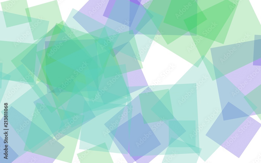 Multicolored translucent squares on white background. Green tones. 3D illustration Multicolored translucent squares on white background. Green tones. 3D illustration