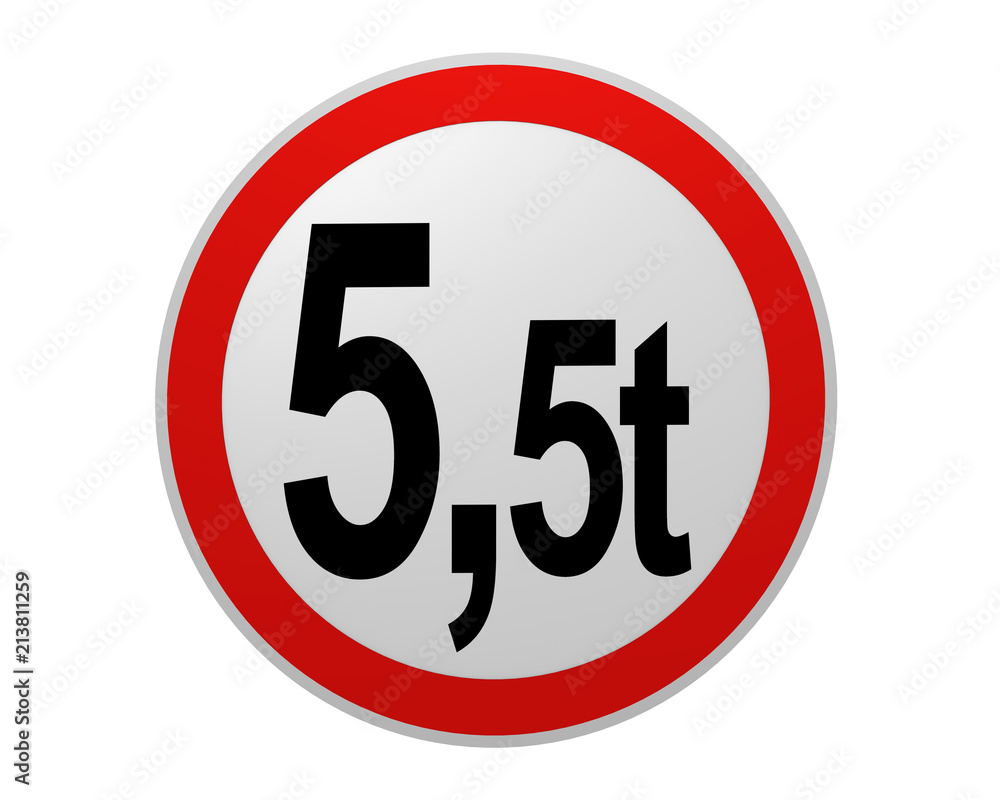deutsches Verkehrsschild: tatsächliche Masse, 5.5t von vorne. 2d render deutsches Verkehrsschild: tatsächliche Masse, 5.5t von vorne. 2d render