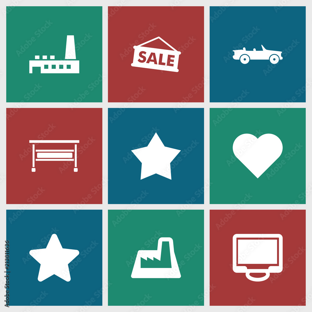 Collection of 9 contemporary filled icons Collection of 9 contemporary filled icons