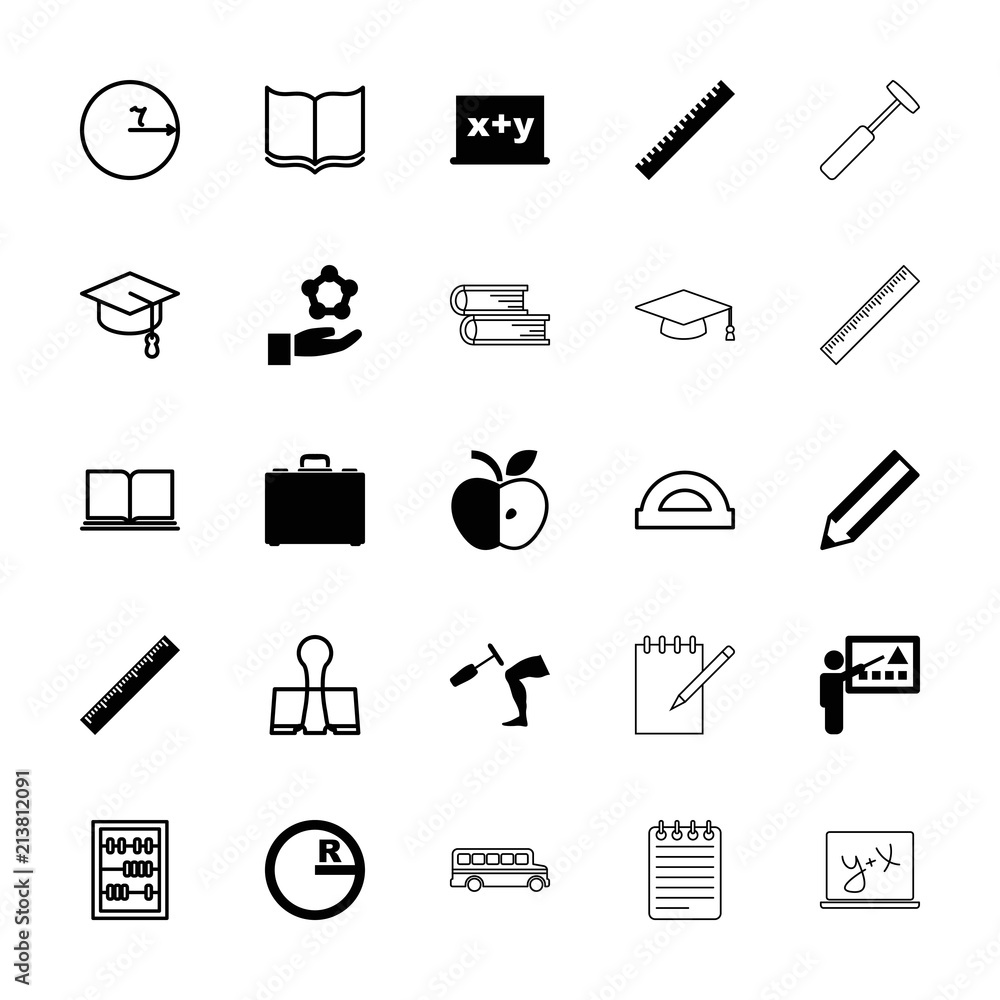 Collection of 25 school filled and outline icons Collection of 25 school filled and outline icons