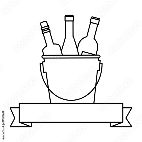 wine bottles silhouettes in bucket vector illustration design