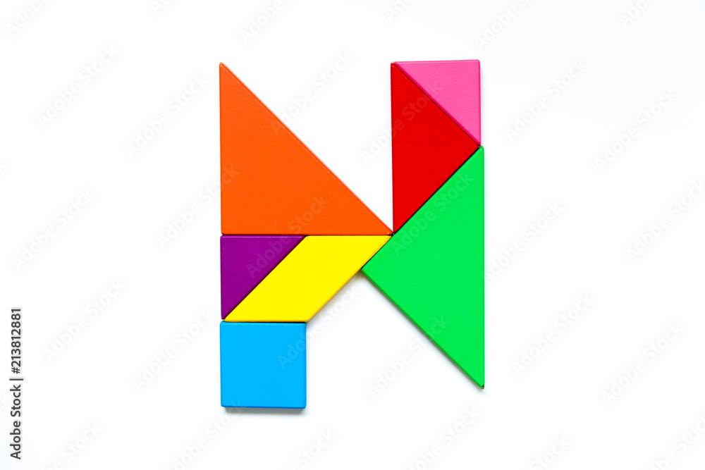 Color tangram puzzle in english alphabet n shape on white background Color tangram puzzle in english alphabet n shape on white background
