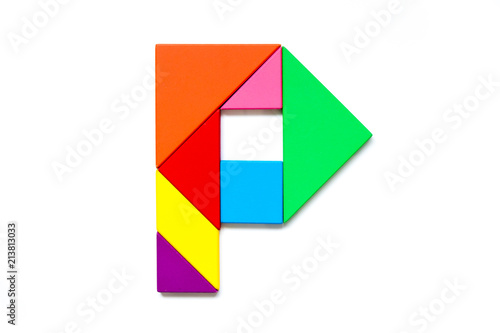 Free Download Color tangram puzzle in english alphabet p shape on white background - GFXLoad