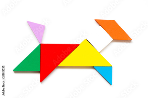 Free Download Color wood tangram puzzle in goat shape on white background - GFXLoad