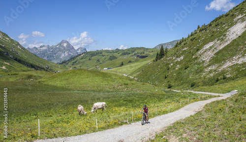 active senior woman, riding...