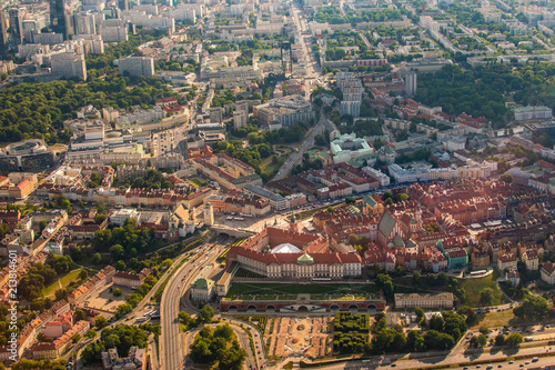 aerial view of warsaw unesco heritage old town square and castle 