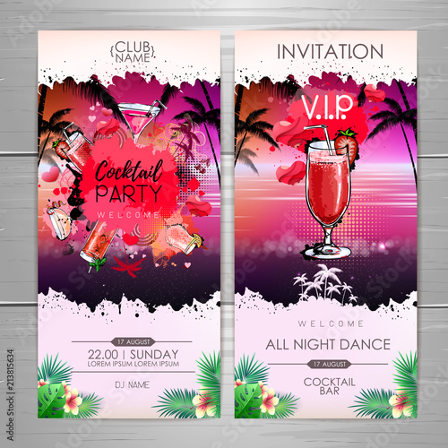 Summer Cocktail party poster design. Cocktail menu