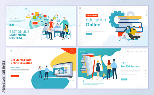 Set of web page design templates for e-learning, online education, e-book. Modern vector illustration concepts for website and mobile website development. 