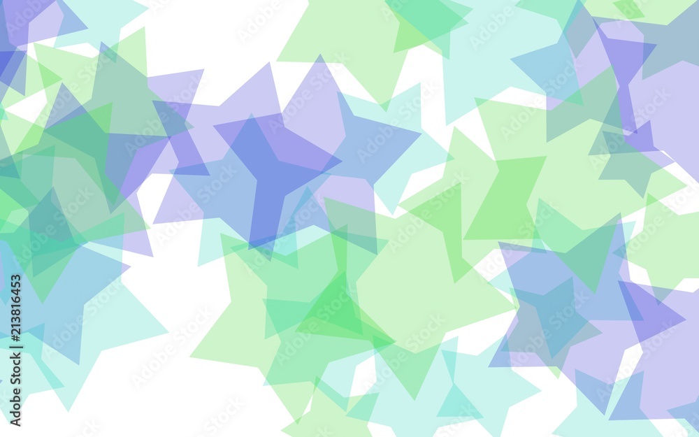 Multicolored translucent stars on a white background. Green tones. 3D illustration Multicolored translucent stars on a white background. Green tones. 3D illustration