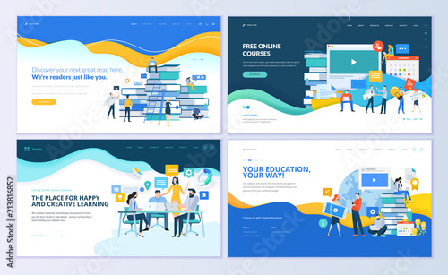 Set of web page design templates for distance education, online courses, e-learning, tutorials. Modern vector illustration concepts for website and mobile website development. 