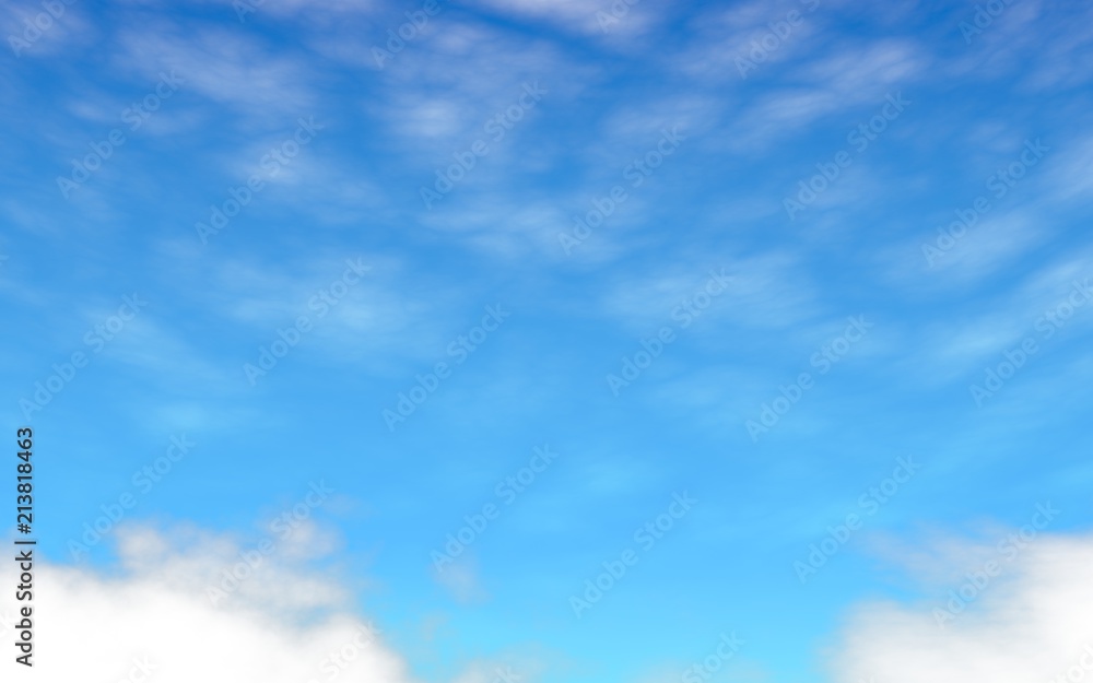 Fototapeta premium Blue sky background with white clouds. Abstraction group of clouds on clear blue sky on sunny day. 3D illustration