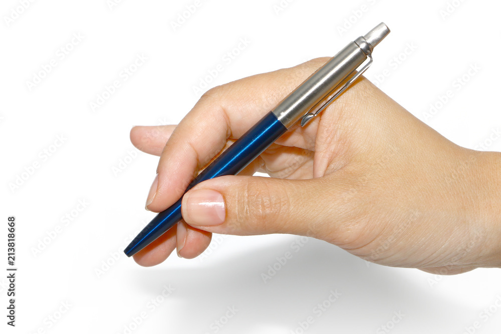 gesture, pen in hand on a white background gesture, pen in hand on a white background