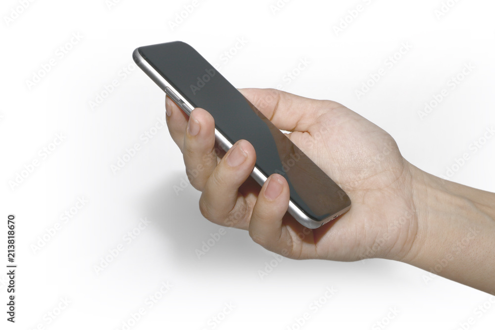 gesture, smartphone in hand on a white background gesture, smartphone in hand on a white background