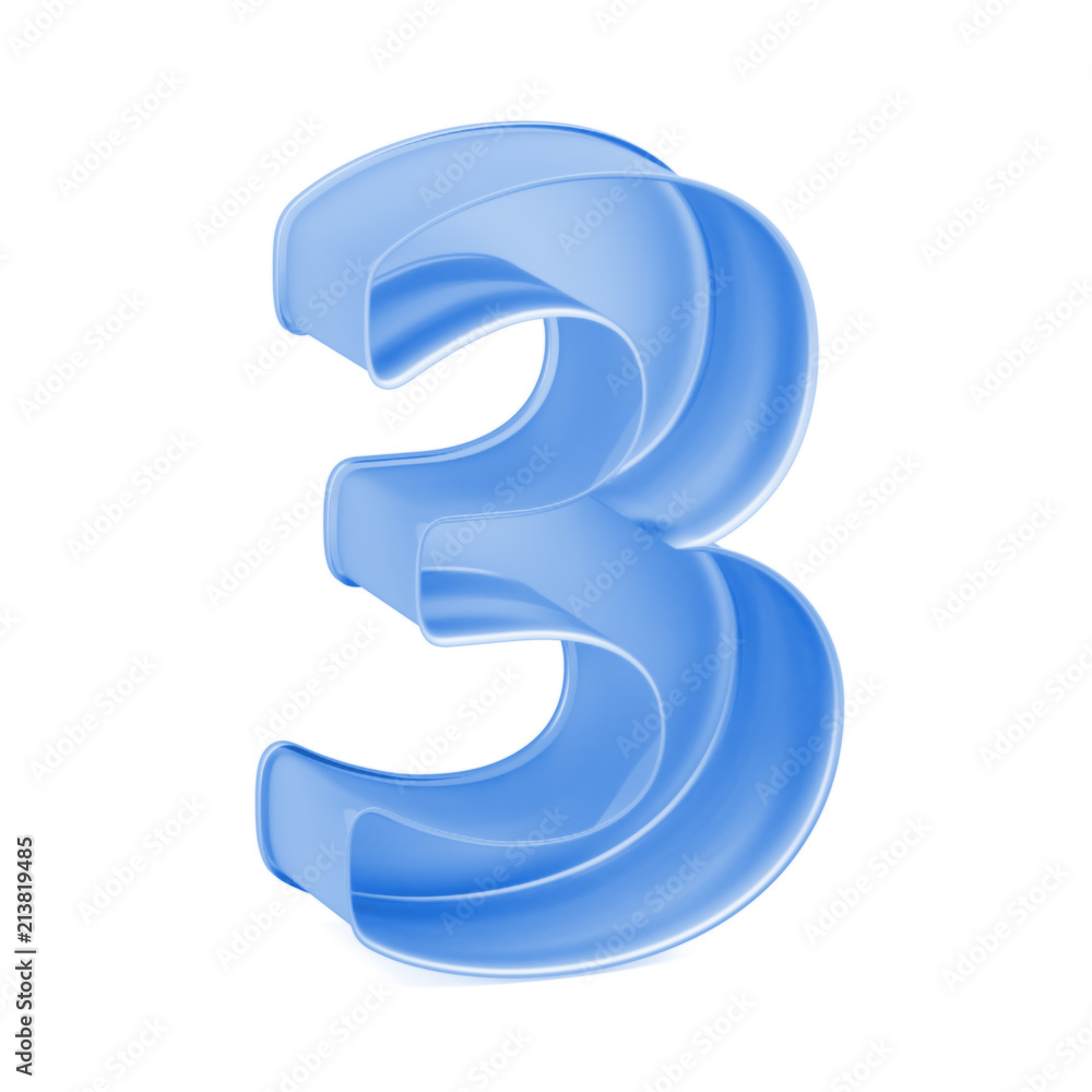 Blue baking cake pan, cookie cutter or toy mold like mathematical digit 3 or Three one on white background, 3D rendered font image Blue baking cake pan, cookie cutter or toy mold like mathematical digit 3 or Three one on white background, 3D rendered font image