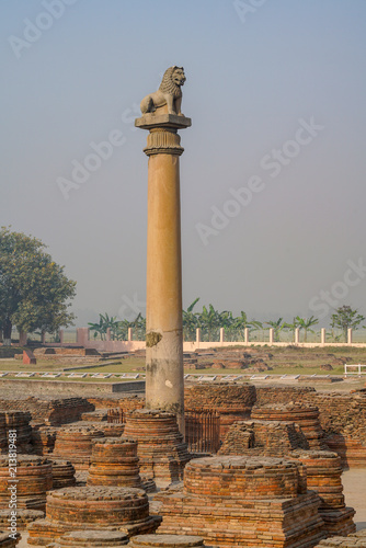 Ashoka pillar at Kutagarasala Vihara, Vaishali, Bihar, India.