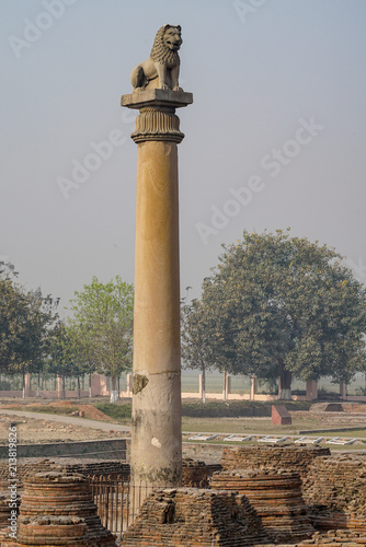Ashoka pillar at Kutagarasala Vihara, Vaishali, Bihar, India.