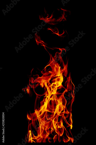 Fire flame set isolated on black isolated background - Beautiful yellow, orange and red and red blaze fire flame texture style.