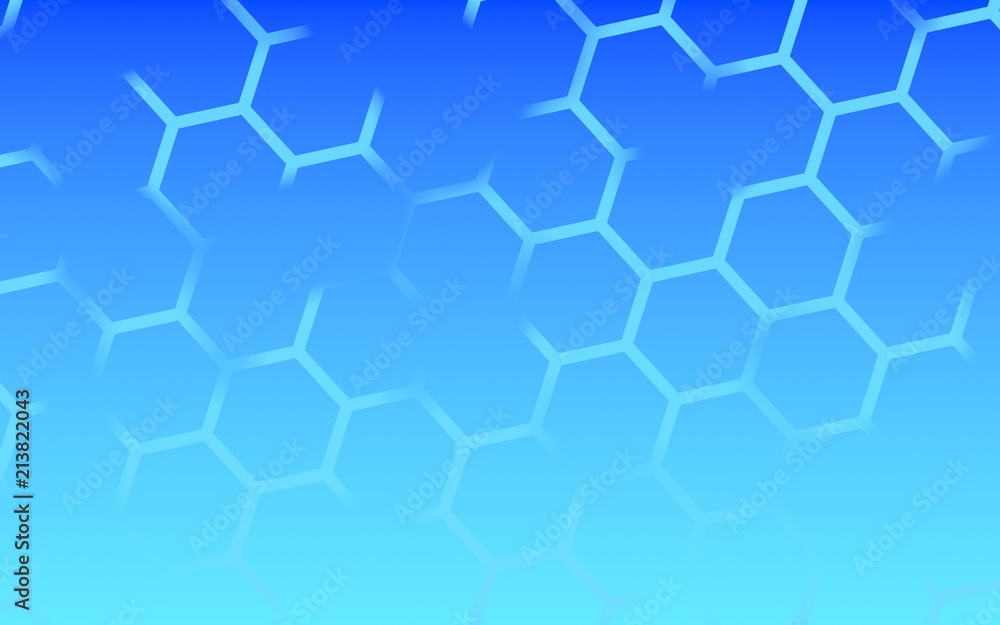 Translucent, with breaks, honeycomb on a gradient blue sky background. Perspective view on polygon look like honeycomb. Isometric geometry. 3D illustration Translucent, with breaks, honeycomb on a gradient blue sky background. Perspective view on polygon look like honeycomb. Isometric geometry. 3D illustration