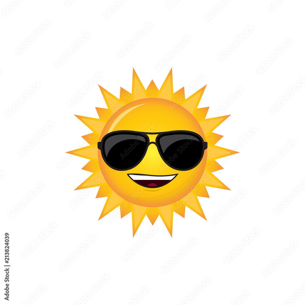 sun smile vector icon, character design yellow color isolated white background