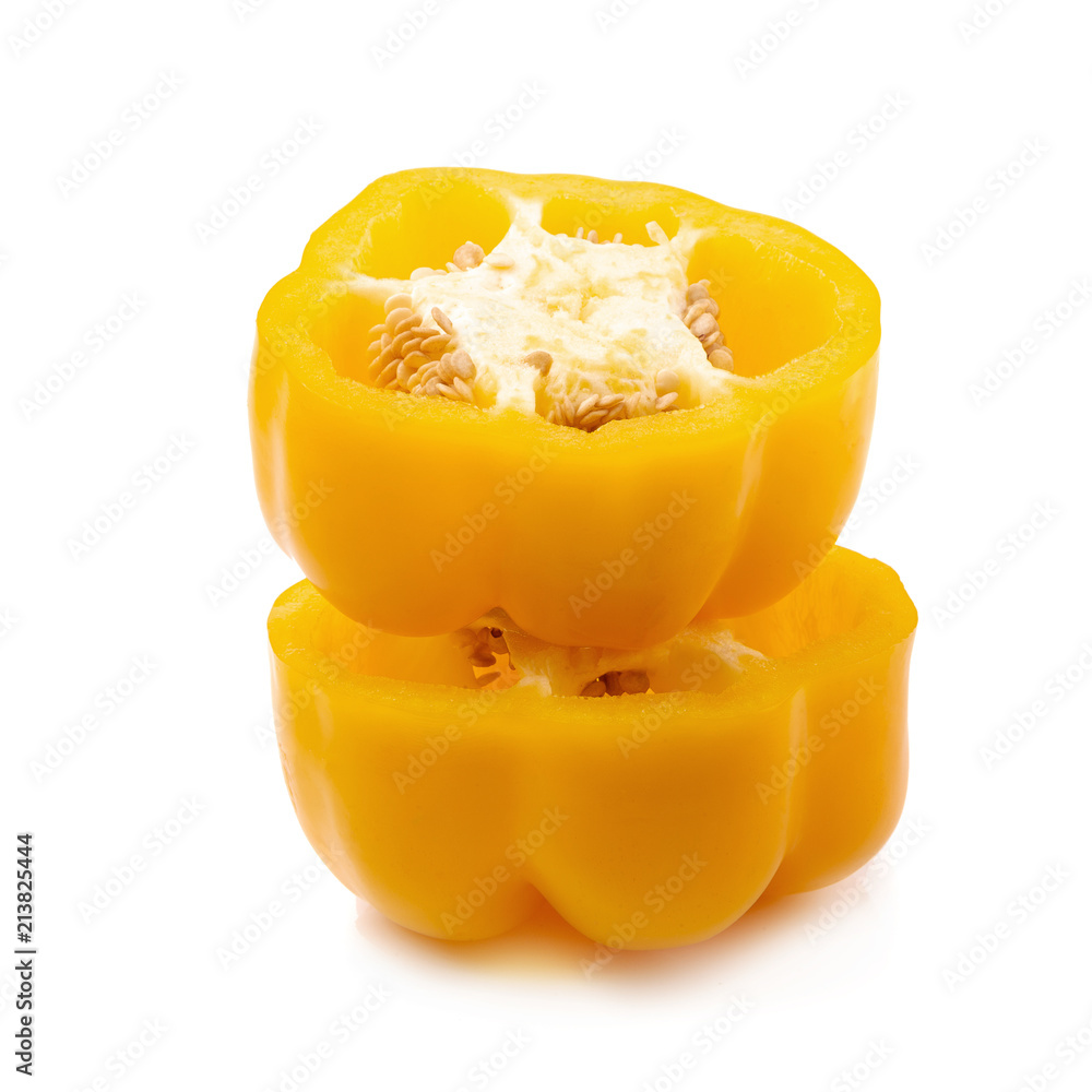 Yellow bell peppers Sliced isolated on a white background Yellow bell peppers Sliced isolated on a white background