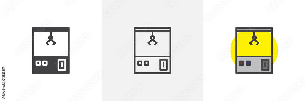 Carnival toy claw crane arcade machine icon. Line, solid and filled outline colorful version, outline and filled vector sign. Symbol, logo illustration. Different style icons set. Vector graphics Carnival toy claw crane arcade machine icon. Line, solid and filled outline colorful version, outline and filled vector sign. Symbol, logo illustration. Different style icons set. Vector graphics