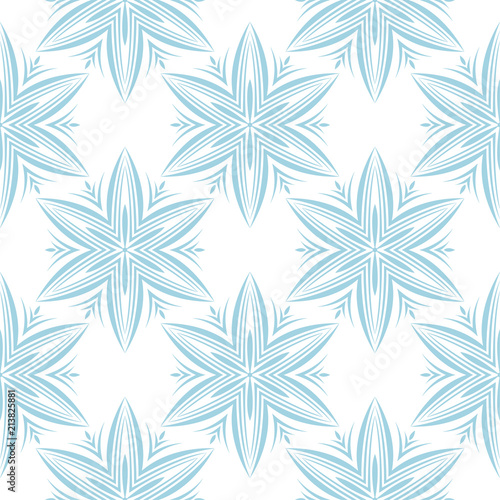 Blue floral seamless design on white background