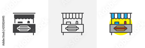 Fast food hot dog cart icon. Line, solid and filled outline colorful version, outline and filled vector sign. Symbol, logo illustration. Different style icons set. Pixel perfect vector graphics