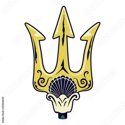 The trident is the weapon of Poseidon, or Neptune, the god of the sea in classical mythology. In Hindu mythology it is the weapon of Shiva.