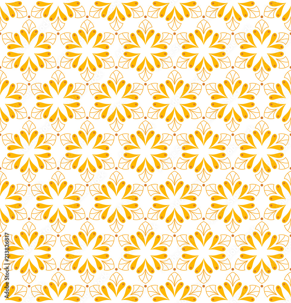 Snowflake vector seamless pattern. Abstract golden floral background. Geometric ornamental texture. Snowflake vector seamless pattern. Abstract golden floral background. Geometric ornamental texture.