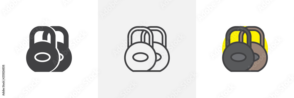 Dumbbells icon. Line, solid and filled outline colorful version, outline and filled vector sign. Weightlifting symbol, logo illustration. Different style icons set. Pixel perfect vector graphics Dumbbells icon. Line, solid and filled outline colorful version, outline and filled vector sign. Weightlifting symbol, logo illustration. Different style icons set. Pixel perfect vector graphics