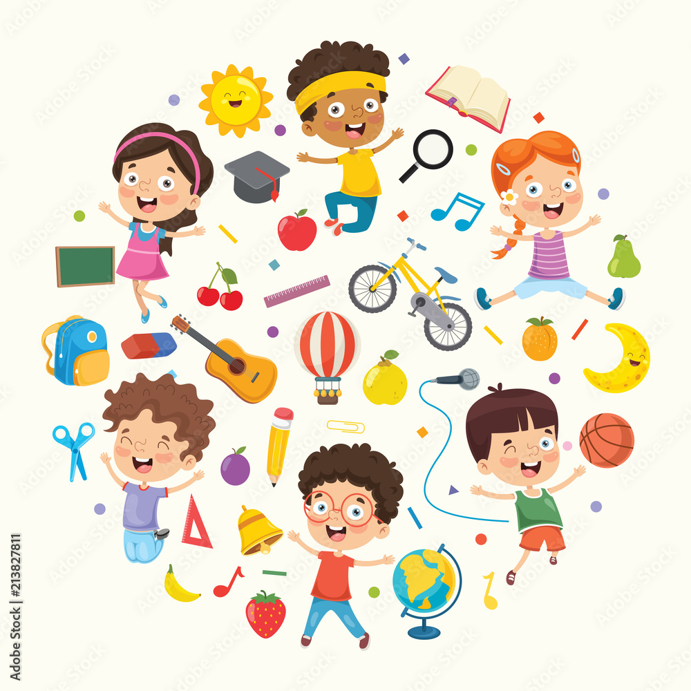 Vector Illustration Collection of Kids and Objects Vector Illustration Collection of Kids and Objects