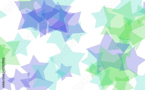 Multicolored translucent stars on a white background. Green tones. 3D illustration