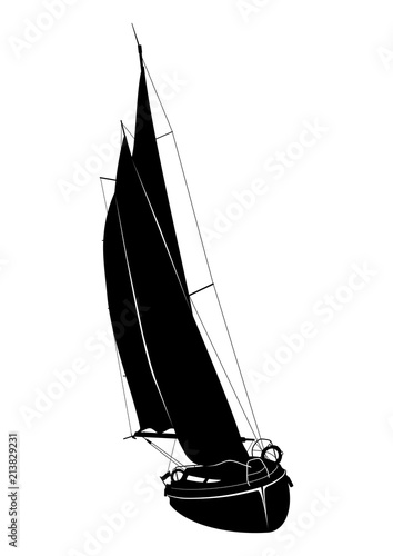 Sailing boat. Silhouette of a sailboat on the sea. Flat vector.