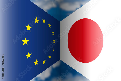 Japan vs Europe flags, illustration, free trade agreement Jefta photo