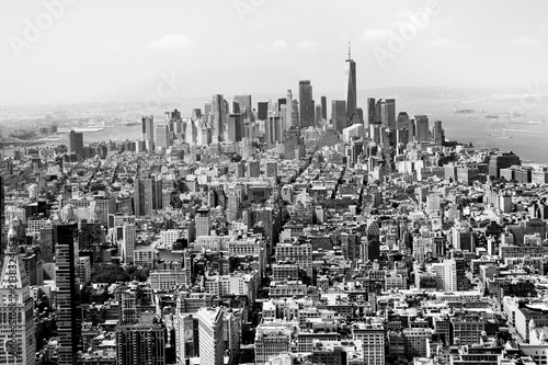 Photography Cityscape skyline of various buildings, skyscrapers and architecture looking dow