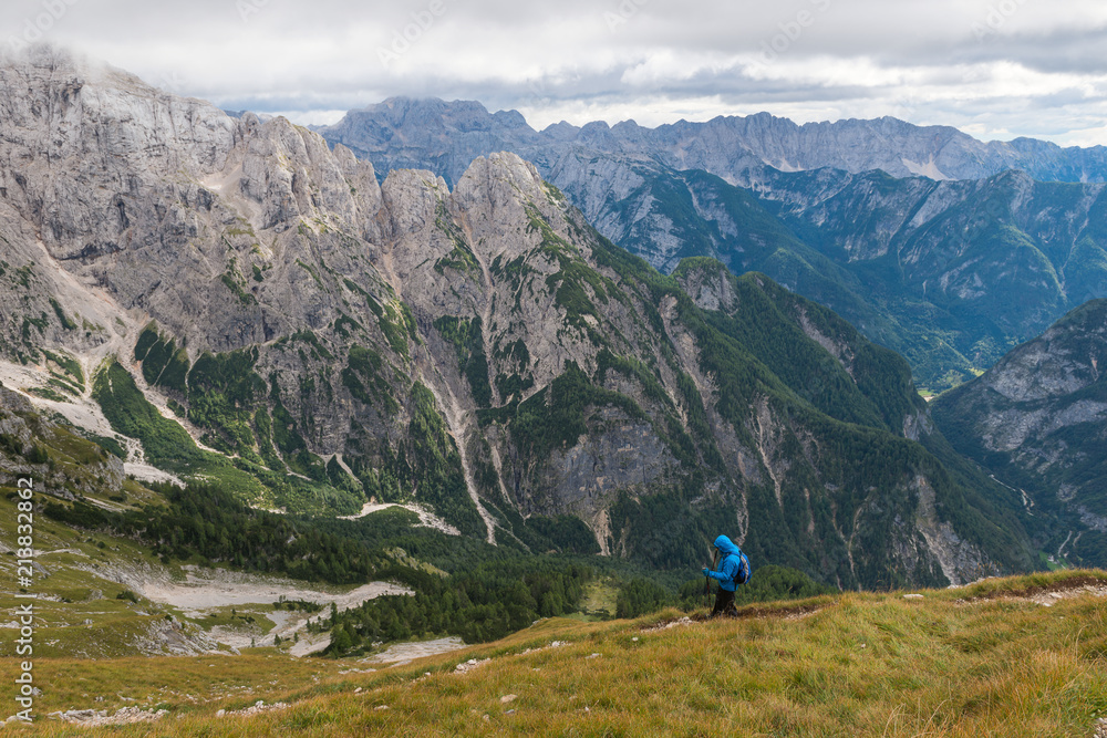 Lonely tourist in the Julian Alps, Slovenia