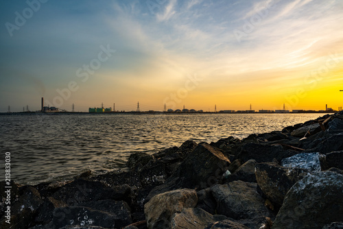 Beautiful yellow gold sky evening In tropical countries summer