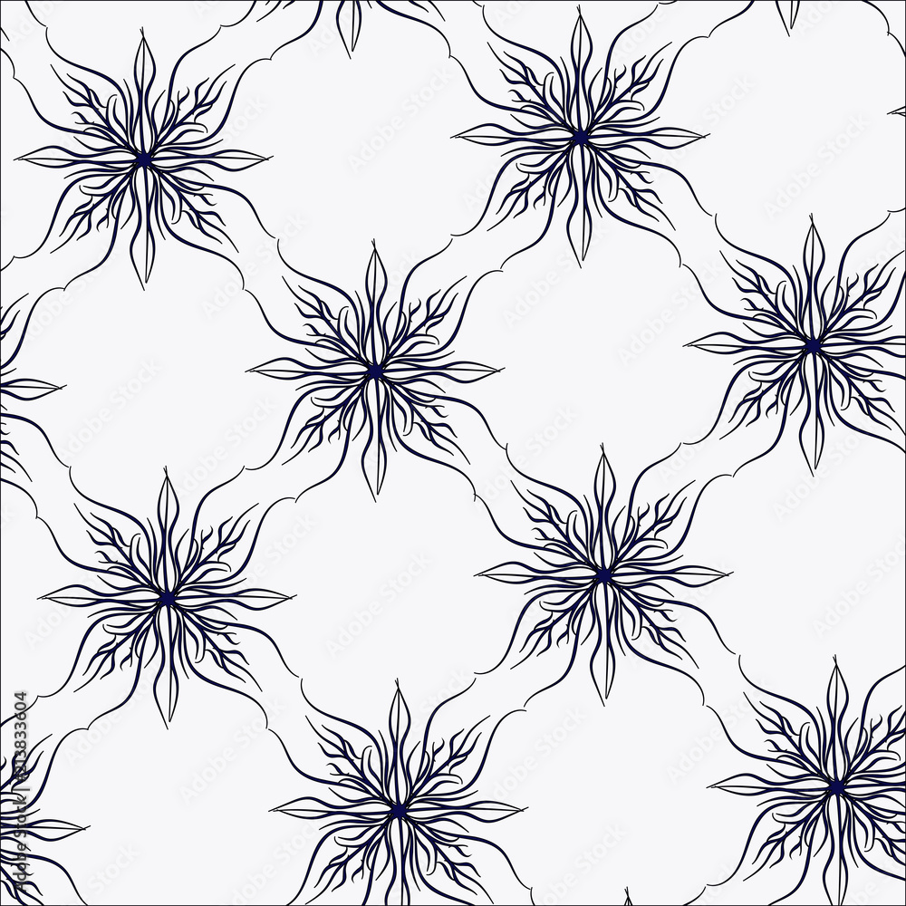 pattern with emblem with curls on white background