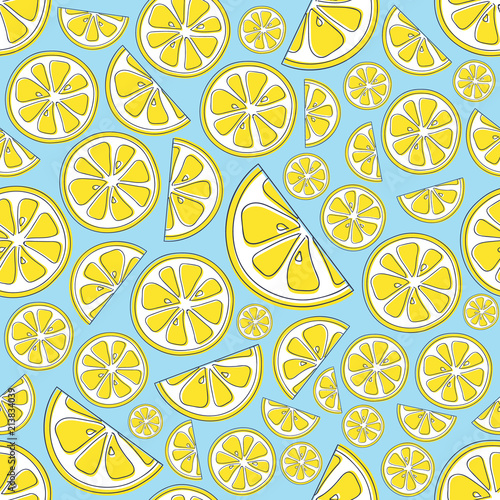 Summer background with cute hand drawn lemons. Vector.