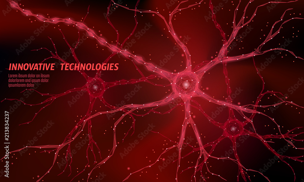 Human neuron low poly anatomy concept. Artificial neural network