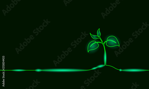 Single continuous line art growing sprout. Plant leaves seed grow soil seedling eco natural farm concept design one sketch outline drawing vector illustration