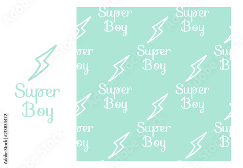 Vector Super Boy. Seamless repeating pattern isolated on pink background.